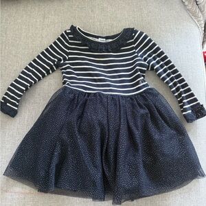 Petit Bateau Navy and White Striped and Sparkly Dot Tutu Dress